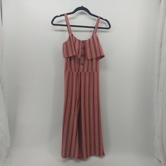 White Fawn Women's Jumpers Red White Stripped Size Large With Ruffles Buttons - Picture 2 of 9